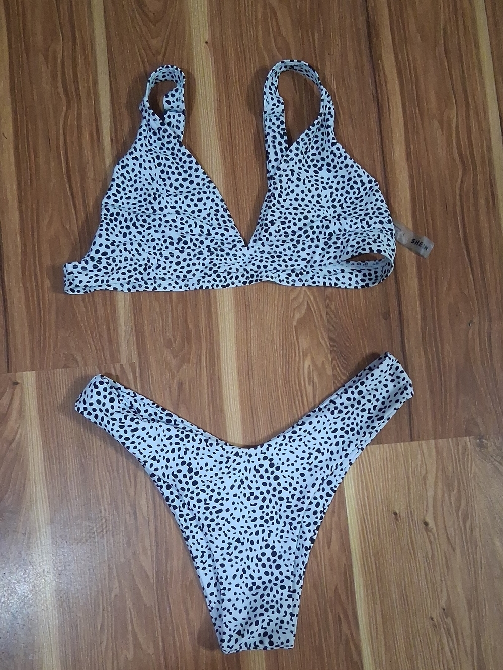 SHEIN White Bikini with Black Dalmatian Spots